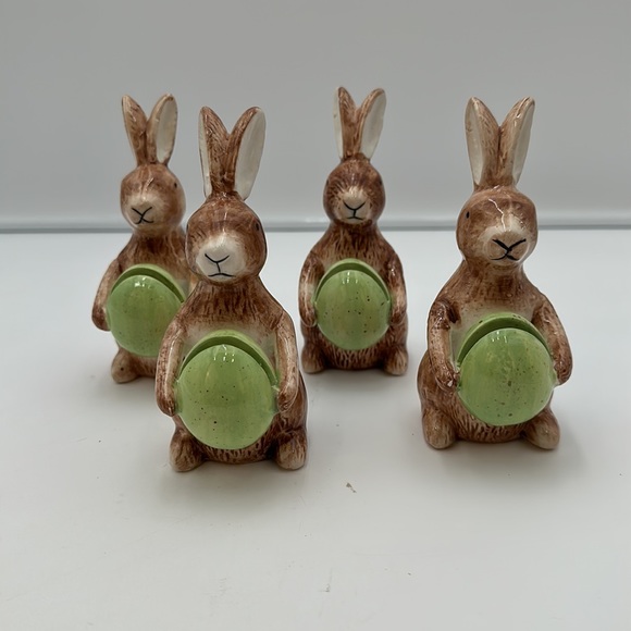 PORCELAIN BUNNY RABBIT MENU CARD HOLDER FIGURINE SET 4 - Picture 14 of 16